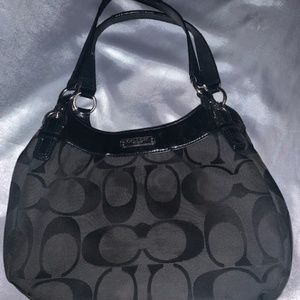 Charcoal Grey and Black Canvas Coach purse